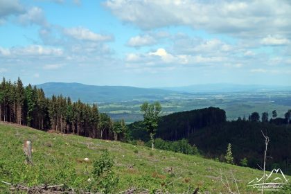 Z lewej Borówkowa, a z prawej w dali Góry Sowie.