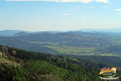 W oddali Góry Bardzkie, a bliżej Wzgórza Włodzickie.